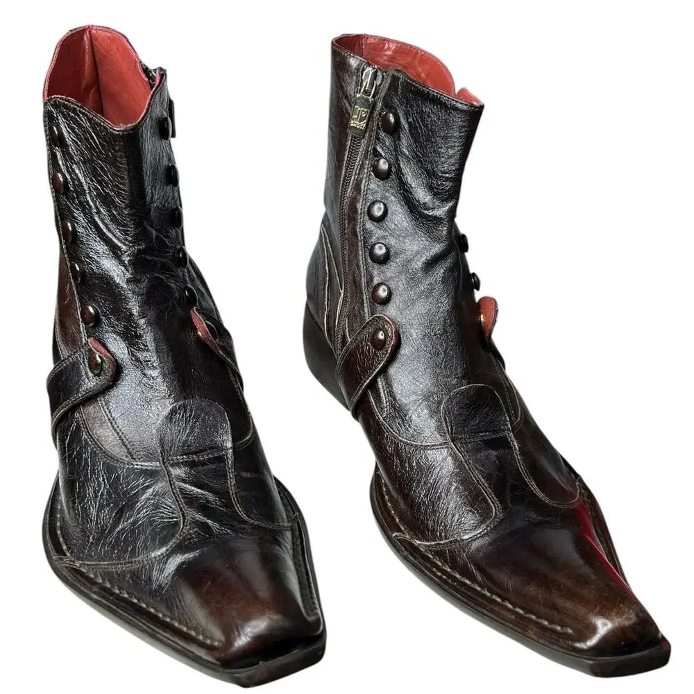Jo Ghost Men’s Brown Leather Handmade Italian Boots Size 44 US 11